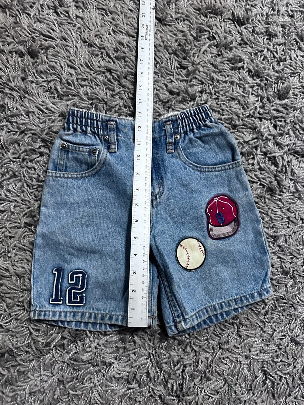 Vintage 90s Gap Kids Cotton Denim Baseball Embroidered Shorts Size 5